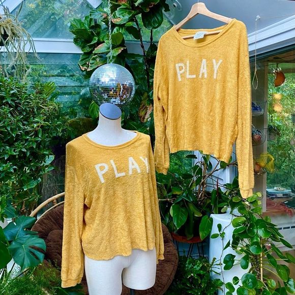 Sadie & Sage mustard yellow plush Play sweatshirt - Picture 1 of 12